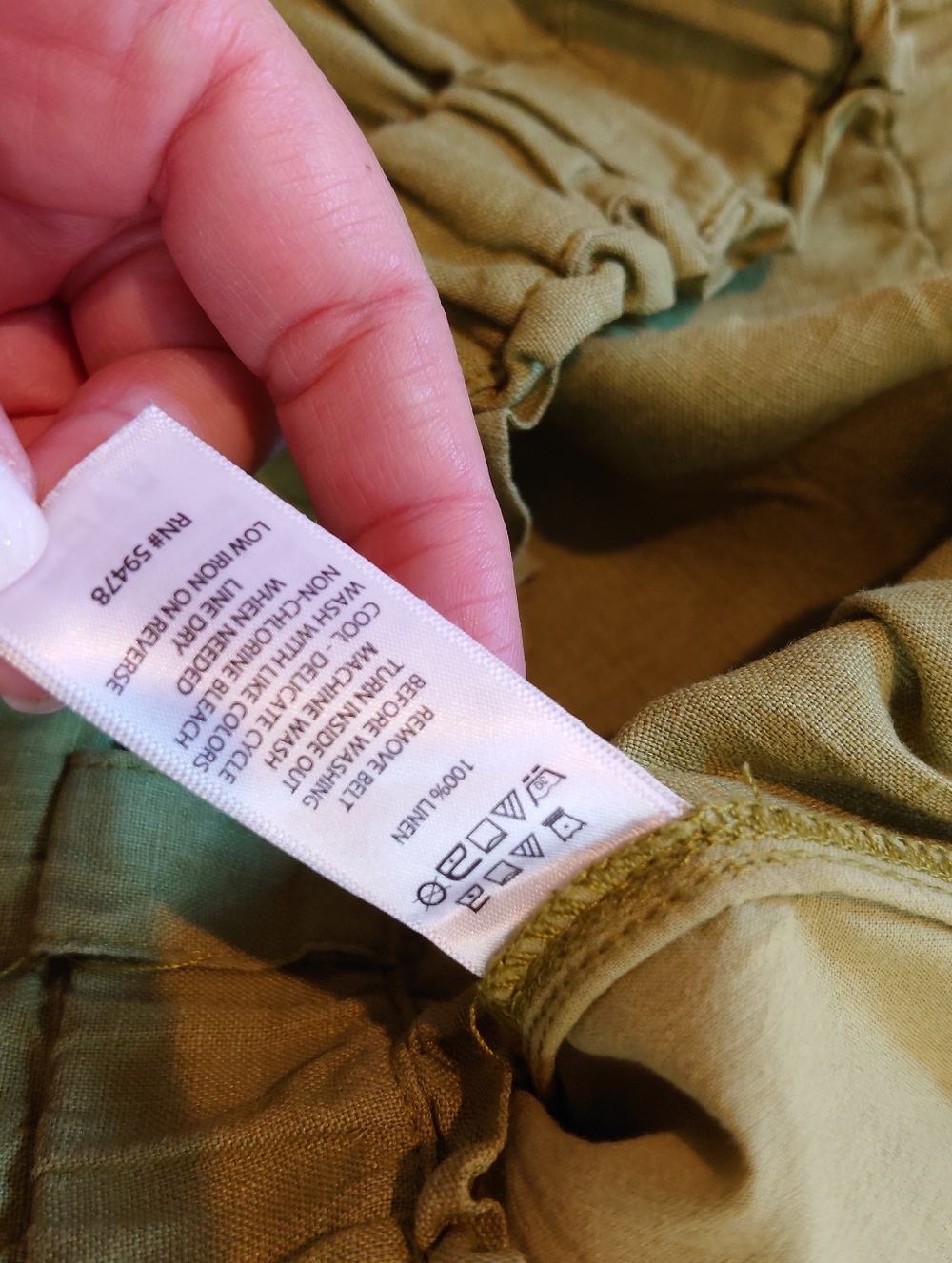 C&C California Linen Pants Women L Olive Green Paperbag Waist Relaxed Fit - Picture 6 of 6